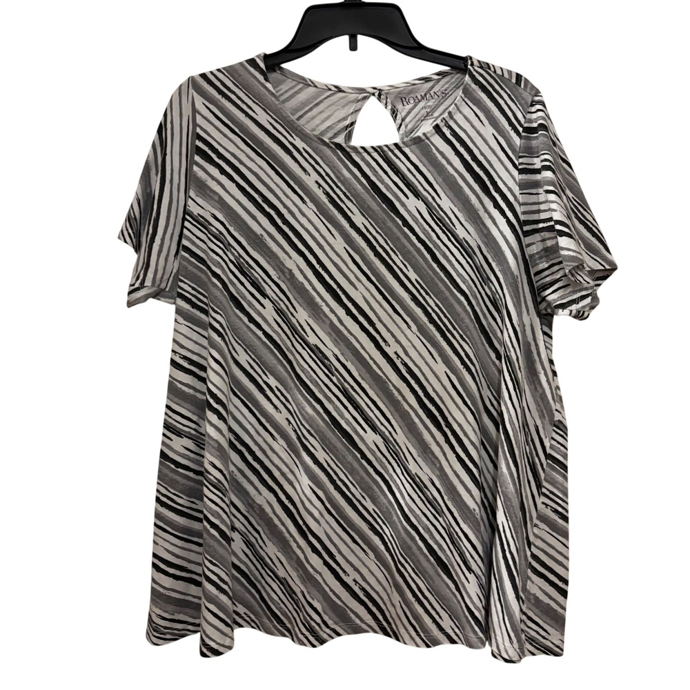 Roman's Women's Tunic Top Sz 18/20‎ Black White Short Sleeve Plus Size